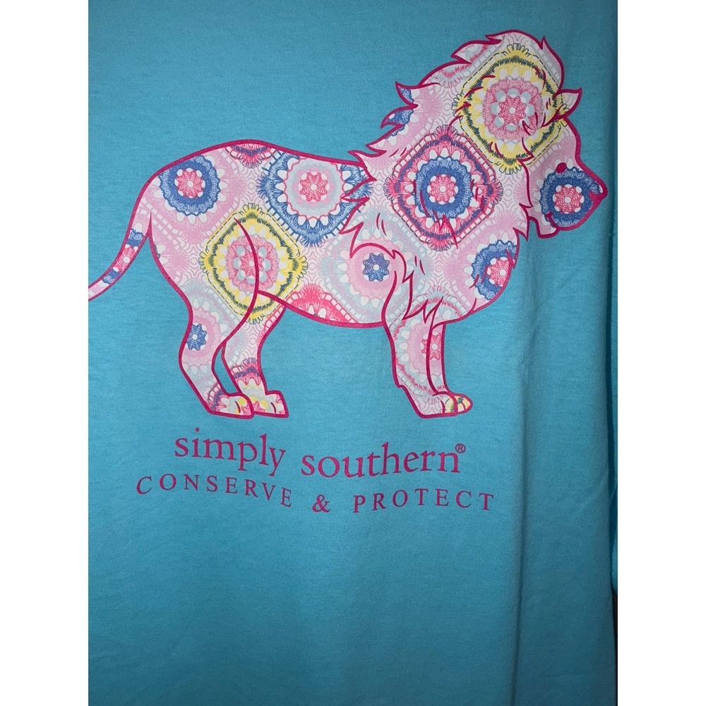 Simply Southern Long Sleeve Tee Blue Lion Conserve & Protect Graphic Womens XL